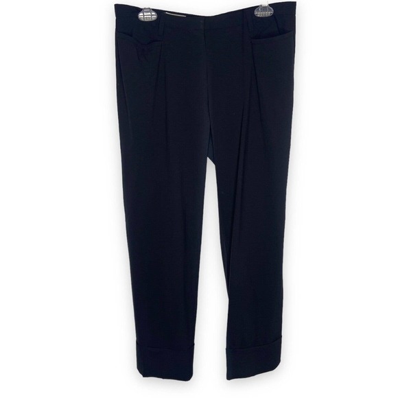 Rene Lezard Womens Sz 38 Wool Blend Dress Pant Straight Leg Pockets Cuffed Black - Picture 1 of 10